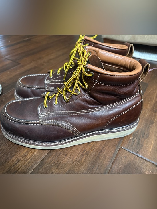 Classic Brown Leather Moc Toe Work Boots with Yellow Laces main image 4